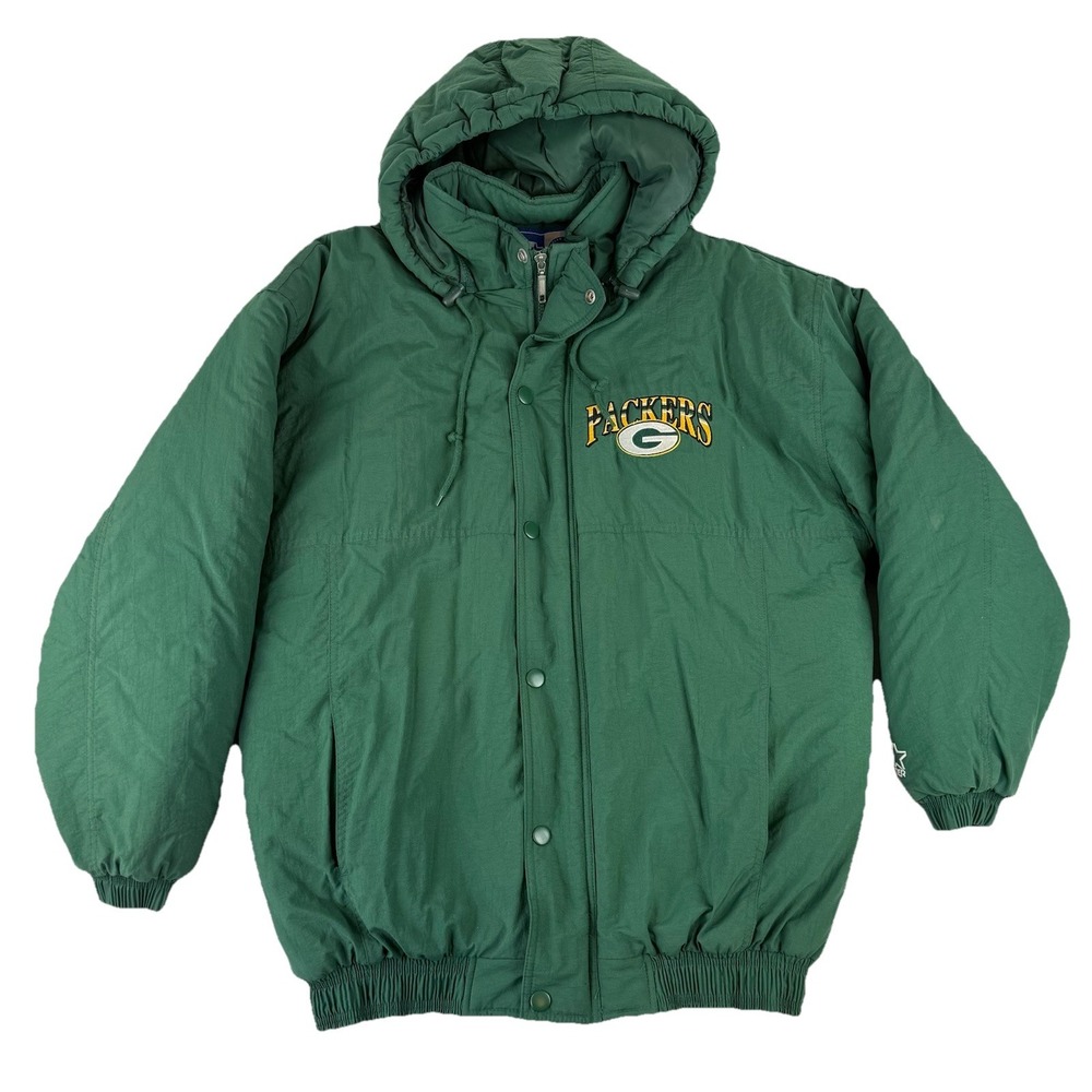 VTG Green Bay Packers Starter Jacket Mens Medium Zip Hood NFL Coat 90s Football